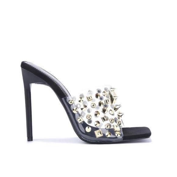 Shoes - !! NEW !! Clear Studded Mules in Black